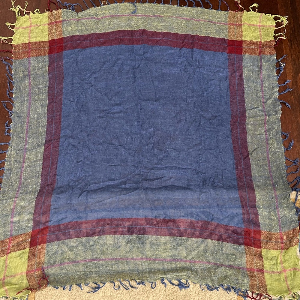 Retro Vintage Inspired Versitile Blue Yellow Green Red Square Fringed Scarf